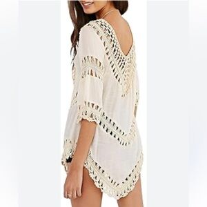 RIMA / Chic Cream Tunic Coverup with Crochet Details Size S/M